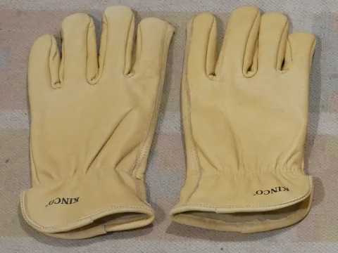 Pair of tan leather work gloves